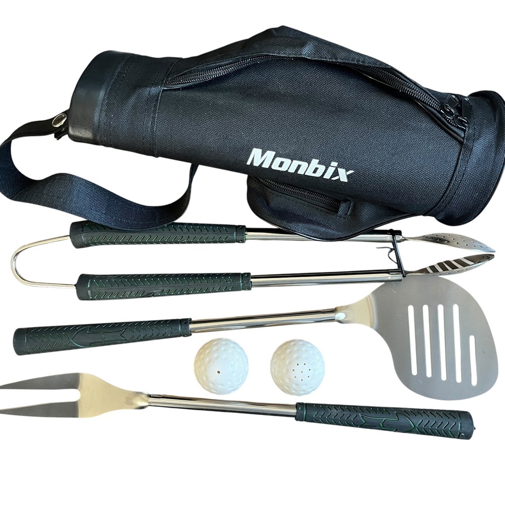 Monbix Golf Club Style BBQ Grill Set Stainless Steel Tools with Portable Bag